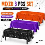 Halloween Tablecloth for Pary Decoration Rectangular disposable Plastic Spider Web Halloween Table Covers for Home Decor Halloween Party Supplies 54" x 108" Mixed 3Pcs