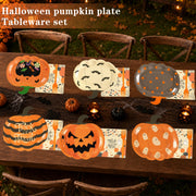 72pcs Halloween Pumpkin Tableware Set, Disposable Black Orange Paper Dessert Plate with Forks and Napkins for Halloween Party Supplies, Serves 24