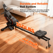 16-Level Magnetic Rowing Machine with Extended Slide Rail, LCD Monitor, Wide Seat, Black, 300 lb Capacity
