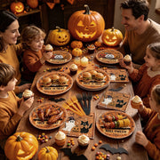 96PCS Halloween Paper Plates and Napkins Set, Serves 24 Guests- Vintage Ghost Pumpkin Disposable Dinnerware Set, Orange and Black Plastic Forks, Trick or Treat Boo Halloween Party Supplies