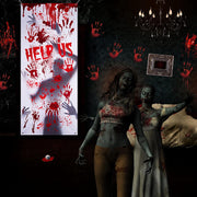 BEIPEGIN Bloody Halloween Door Cover, Fabric Giant Scary Bloody Handprints and Shadowy Figure Window Door Cover for Haunted House Halloween Door Decoration Halloween Party Supplies, 5.9 x 2.