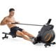 16-Level Magnetic Rowing Machine with Extended Slide Rail, Advanced LCD Monitor, Standard Seat, Black, 250 lb Capacity