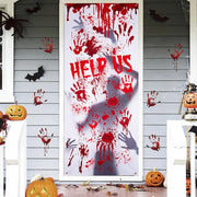 BEIPEGIN Bloody Halloween Door Cover, Fabric Giant Scary Bloody Handprints and Shadowy Figure Window Door Cover for Haunted House Halloween Door Decoration Halloween Party Supplies, 5.9 x 2.