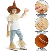Joyfy 6 Pcs Halloween Scarecrow Costume Set,Scarecrow Costume Accessories Decoration with Scarecrow Hat and Scarecrow Skirt Raffia Neck Foot Hand Straws for Party Accessory Halloween Decorat