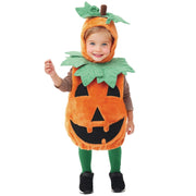 Joyfy Halloween Pumpkin Costume for Toddler, Pumpkin Costume with Plush Green Leaves, Halloween Party Dress up Costume 3-4 Yrs
