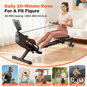 16-Level Magnetic Rowing Machine with Extended Slide Rail, LCD Monitor, Standard Seat, Black, 300 lb Capacity